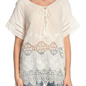 SHOW ME YOUR MUMU Ginger Lace Scalloped Hem Boho Blouse Small White NWT